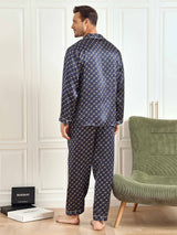 [Navy Chain] SilkSilky-AU 19Momme Long Sleeve Notch Collar Men's Pyjamas 009