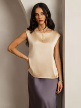 [Champagne] SilkSilky-AU Cap Sleeve Round Neck Women's T-Shirt 001