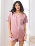 SilkSilky AU Pure Silk Short Sleeve Round Neck Women's Pyjamas PaleMauve 001