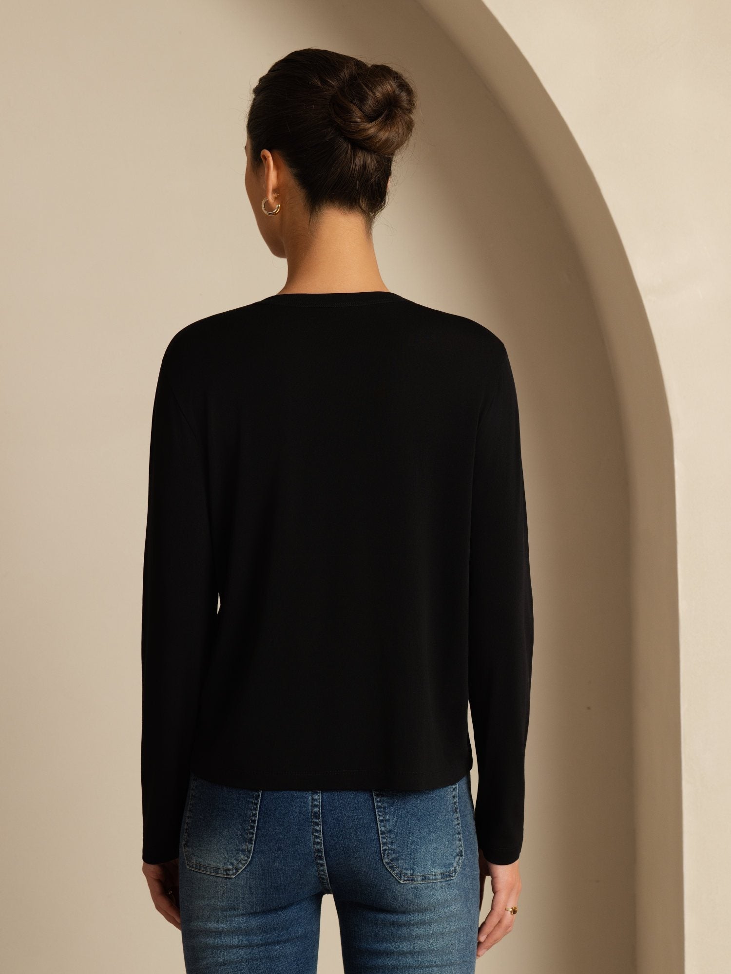 [Black] SilkSilky-AU 19Momme 100% High-Twist Silk Jersey Long Sleeve V Neck Women's Cardigan 002