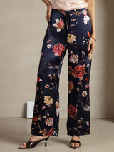 [Navy Floral] SilkSilky-AU 19Momme Silk Womens Pants 001