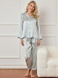 SilkSilky AU Pure Silk Long Sleeve Lapel Women's Pyjamas LightBlue 002