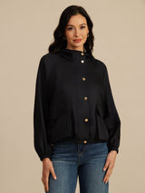 [Black] SilkSilky-AU Silk Satin Surah Long Sleeve High Neck Women's Outerwear 005