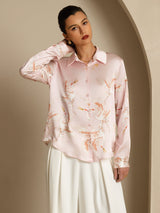 [Pink] SilkSilky-AU 19Momme Long Sleeve Lapel Collar Women's Shirt 001
