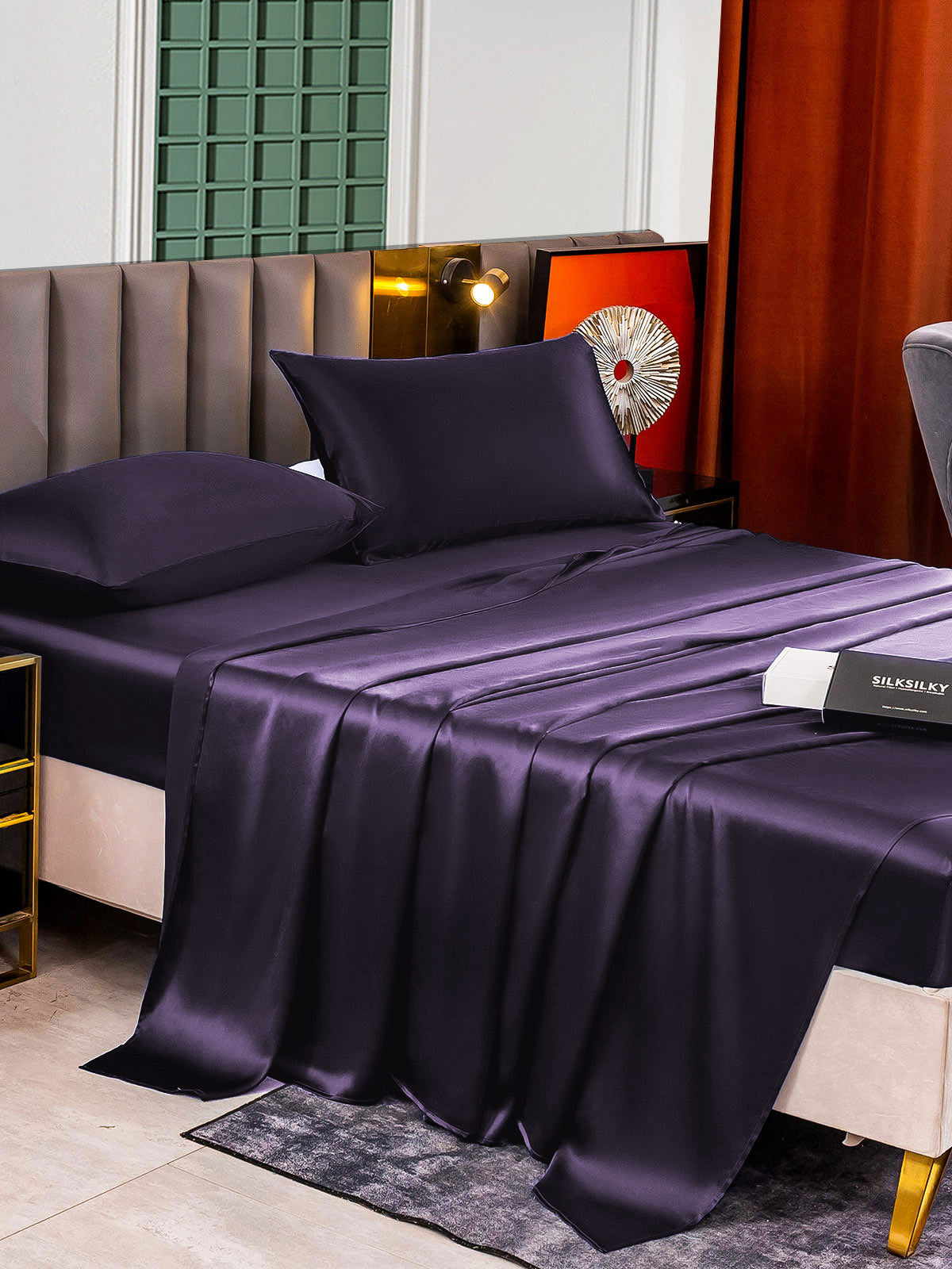 SilkSilky AU 25Momme Pure Silk Bedding Set DeepPurple 005