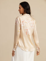 [Champagne] SilkSilky-AU 19Momme Long Sleeve Lapel Collar Women's Shirt 002
