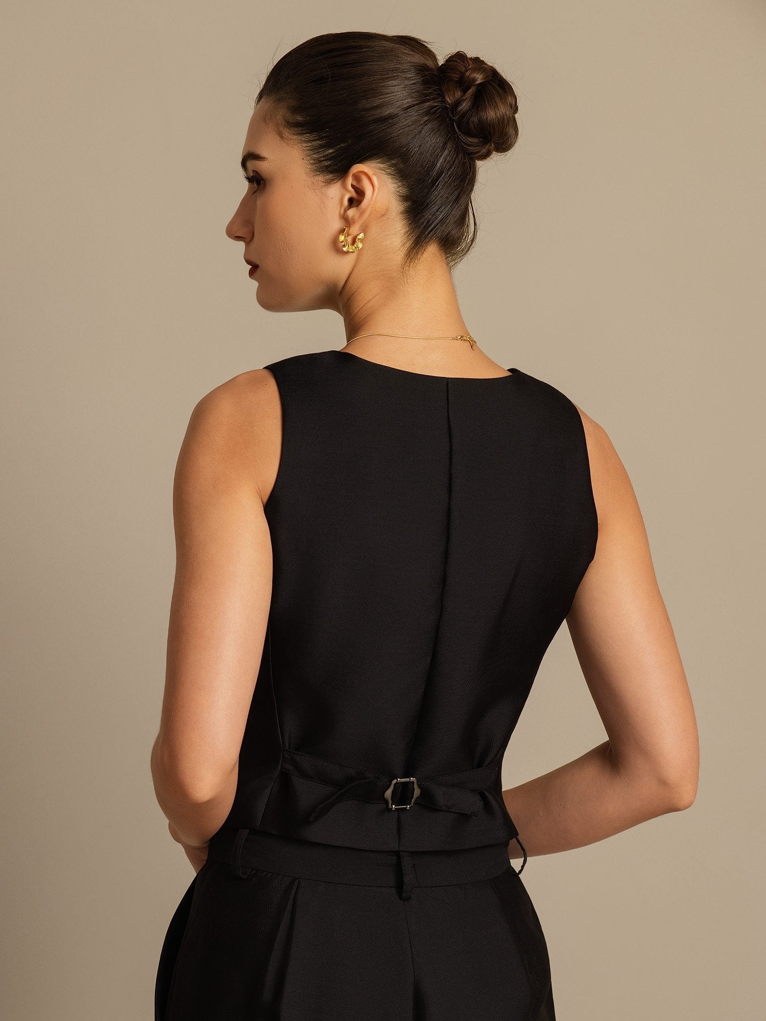 [Black] SilkSilky-AU 32Momme Wool V Neck Women's Vest 005,