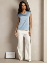 [Grayish Blue] SilkSilky-AU Cap Sleeve Round Neck Women's T-Shirt 003