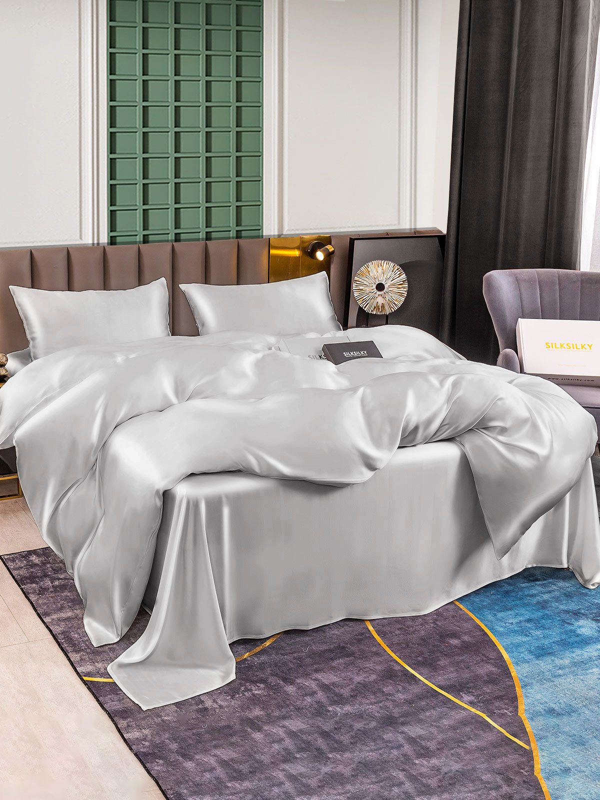 SilkSilky AU 25Momme Pure Silk Bedding Set Silver 003