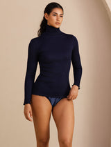 [Dark Blue] SilkSilky-AU Long Sleeve Turtle Neck Women's T-Shirt 004