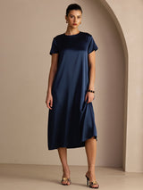 [Dark Blue] SilkSilky-AU Short Sleeve Crew Neck Dress 003
