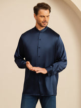 [Dark Blue] SilkSilky-AU Long Sleeve Stand Collar Men''s Shirt 005