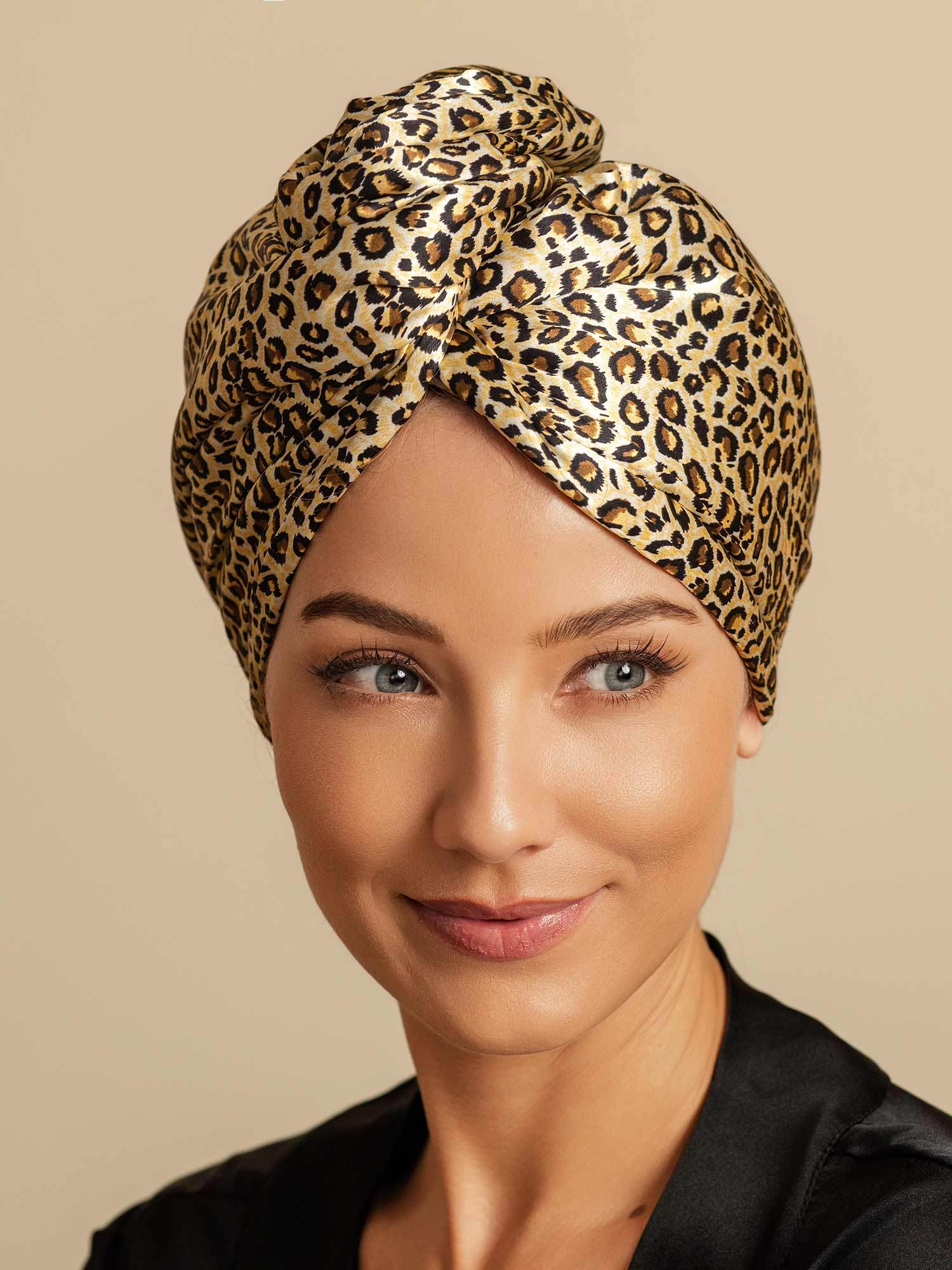 [Leopard] SilkSilky-AU Pure Silk Wrap Hair Towel Wrap 001,