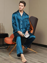 [Teal] SilkSilky-AU Long Sleeve Notch Collar Men's Pyjamas 006