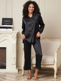 SilkSilky AU 22Momme Pure Silk Long Sleeve Womens Pajamas Black 004