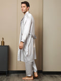 SilkSilky AU Pure Silk Long Sleeve Lapel Men's Dressing Gown LightGray 002