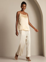 [Champagne] SilkSilky-AU 19Momme Stretch Silk Charmeuse Spaghetti Strap Scoop Neck Camisole 007