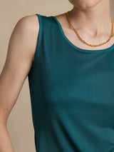 [Dark Green] SilkSilky-AU 100% Silk Jersey Sleeveless Round Neck Women's T-Shirt 004
