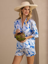 [Ice Leaf] SilkSilky-AU Short Sleeve Notch Collar Women's Pyjamas 001