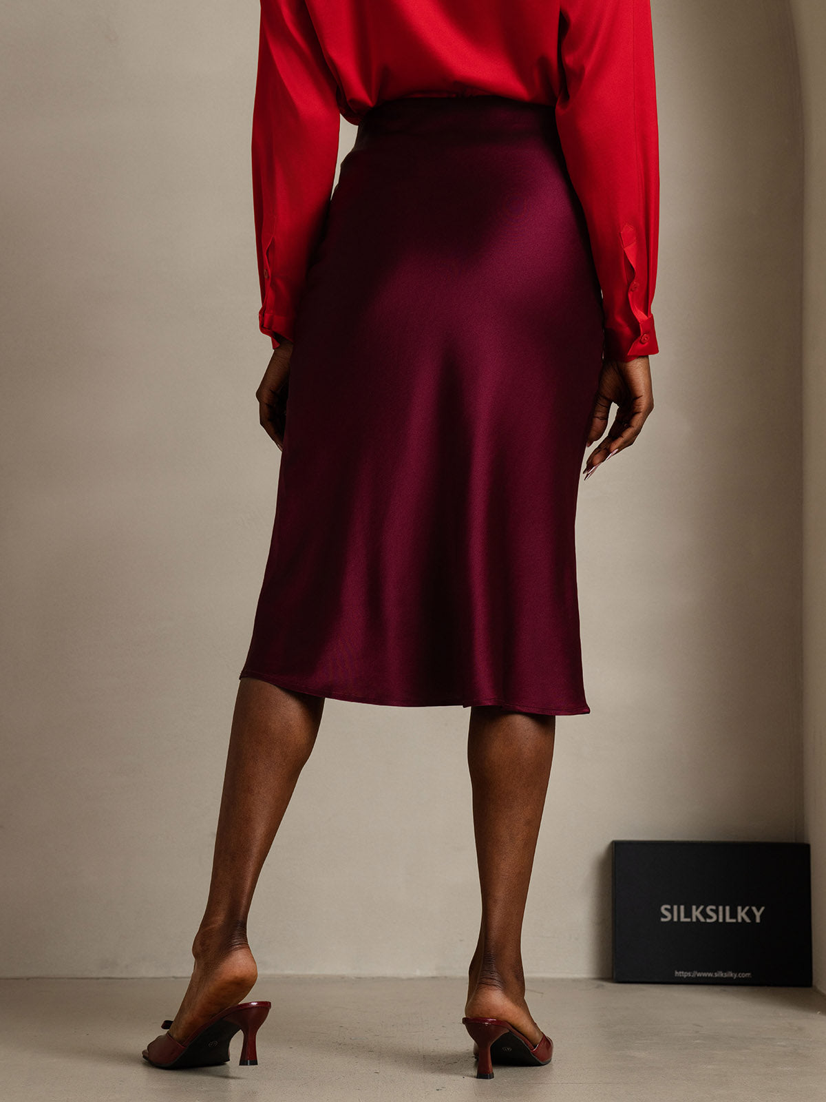 SilkSilky-AU 19Momme Pure Silk Skirt DarkRed 002