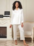 SilkSilky AU 22Momme Pure Silk Long Sleeve Womens Pajamas White 001