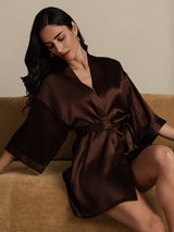 [Coffee] SilkSilky-AU 3/4 Sleeve Women's Dressing Gown 009