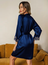 [Dark Blue] SilkSilky-AU Pure Silk 3/4 Sleeve Women's Dressing Gown 002