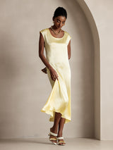 [Light Yellow] SilkSilky-AU Cap Sleeve Scoop Neck Dress 006