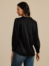 [Black] SilkSilky-AU 19Momme Long Sleeve Round Neck Blouse 002