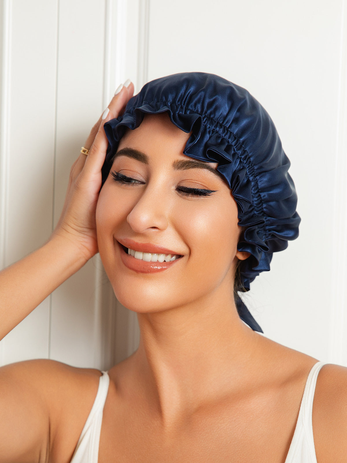 SilkSilky-AU Pure Silk Sleep Cap DarkBlue 003