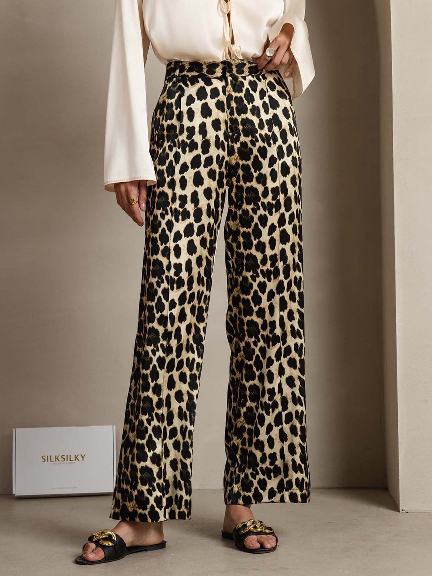 [Leopard] SilkSilky-AU 19Momme Silk Womens Pants 001