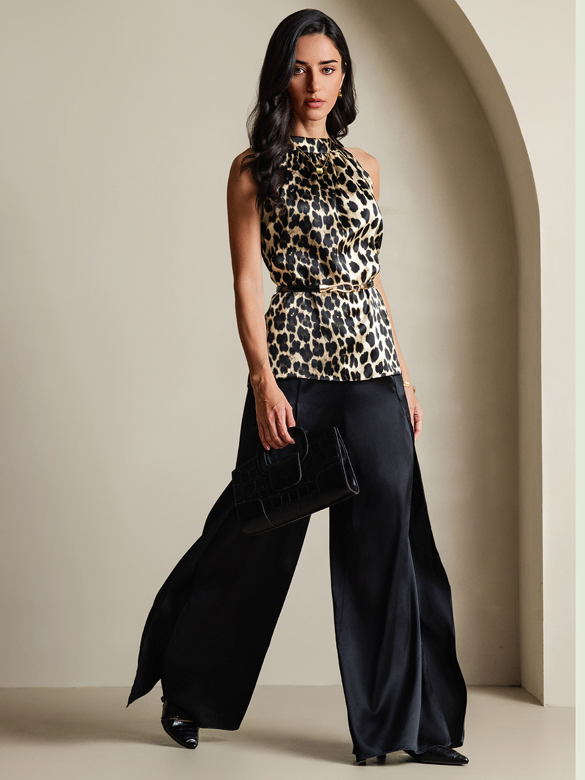 [Leopard] SilkSilky-AU 19Momme Silk Womens T-Shirt 001