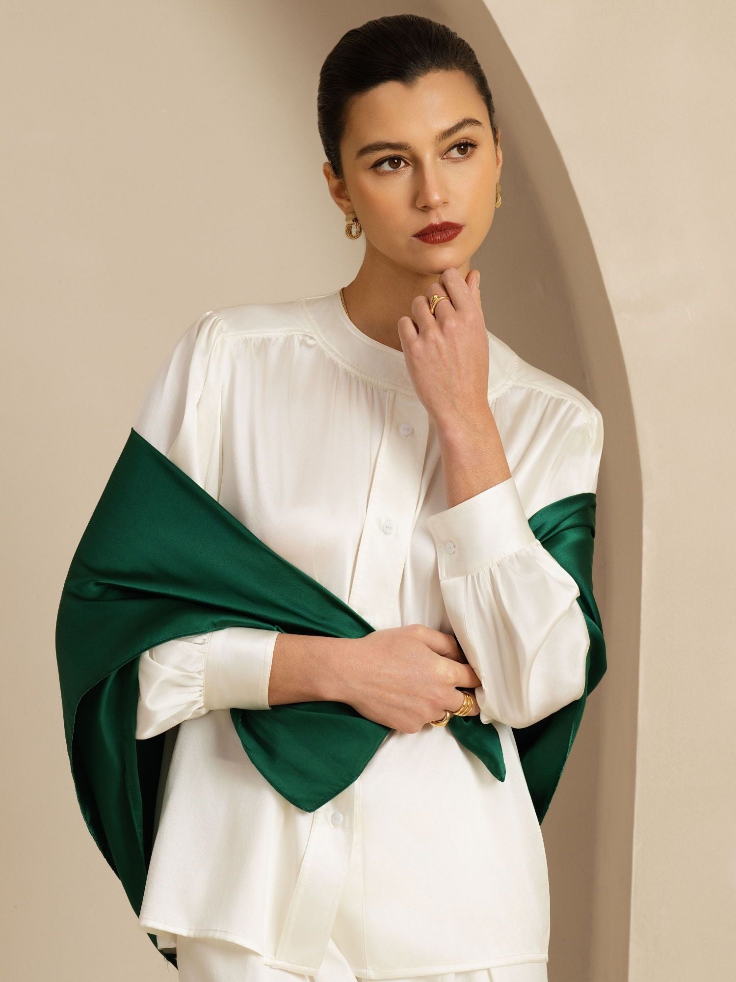 [DarkGreen] SilkSilky-AU Pure Silk Scarf 001