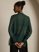 [Dark Green] SilkSilky-AU Pure Silk Split Women's Shirt 002