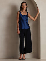 [Dark Blue] SilkSilky-AU 19Momme Stretch Silk Charmeuse Sleeveless Scoop Neck Camisole 005