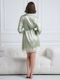 SilkSilky-AU Pure Silk 3/4 Sleeve Lapel Dress LightGreen 002