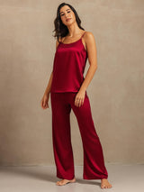 [Wine] SilkSilky-AU 19Momme Machine-Washable Silk Spaghetti Strap Scoop Neck Camisole Set 006