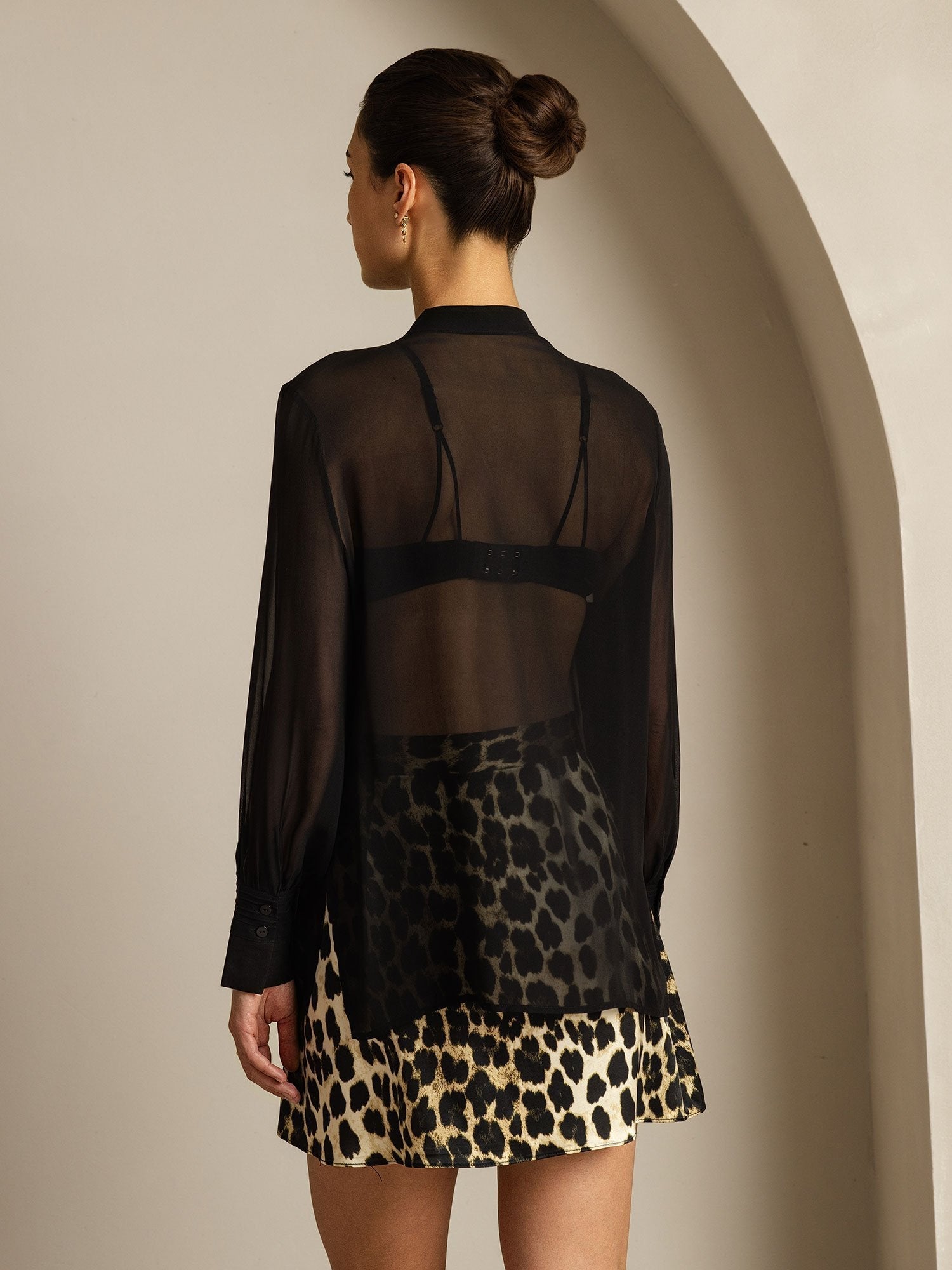 [Black] SilkSilky-AU Pure Silk Split Women's Shirt 002