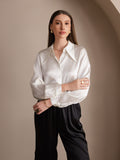 SilkSilky AU 19Momme Silk Long Sleeve Collar Women's Shirt White 004