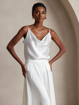 [White] SilkSilky-AU Spaghetti Strap Cowl Neck Camisole 004
