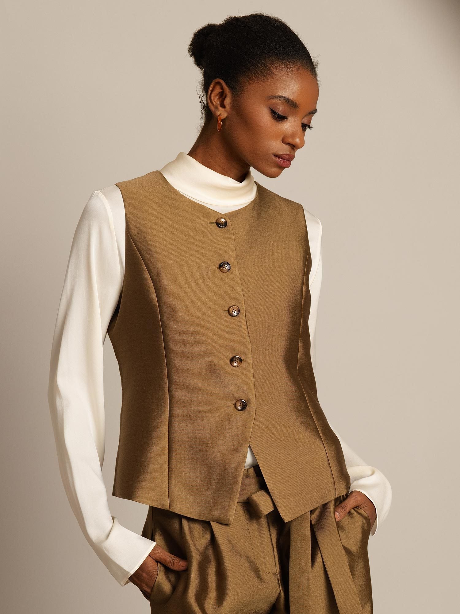 [Bronze] SilkSilky-AU 32Momme Wool Womens Vest 003,