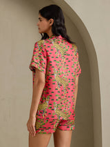 [Coral Serval] SilkSilky-AU Short Sleeve Notch Collar Women's Pyjamas 002
