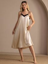 [Brown Rice] SilkSilky-AU Spaghetti Strap V Neck Nightgown 004