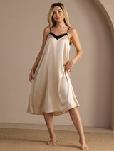 [Brown Rice] SilkSilky-AU Spaghetti Strap V Neck Nightgown 004