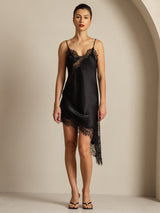 [Black] SilkSilky-AU Pure Silk Asymmetric Dress 001