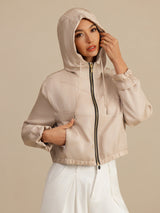 [Tan] SilkSilky-AU 18Momme Silk Satin Surah Long Sleeve High Neck Women's Outerwear 001