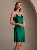 SilkSilky AU Pure Silk Sleeveless V Neck Dress DarkGreen 003