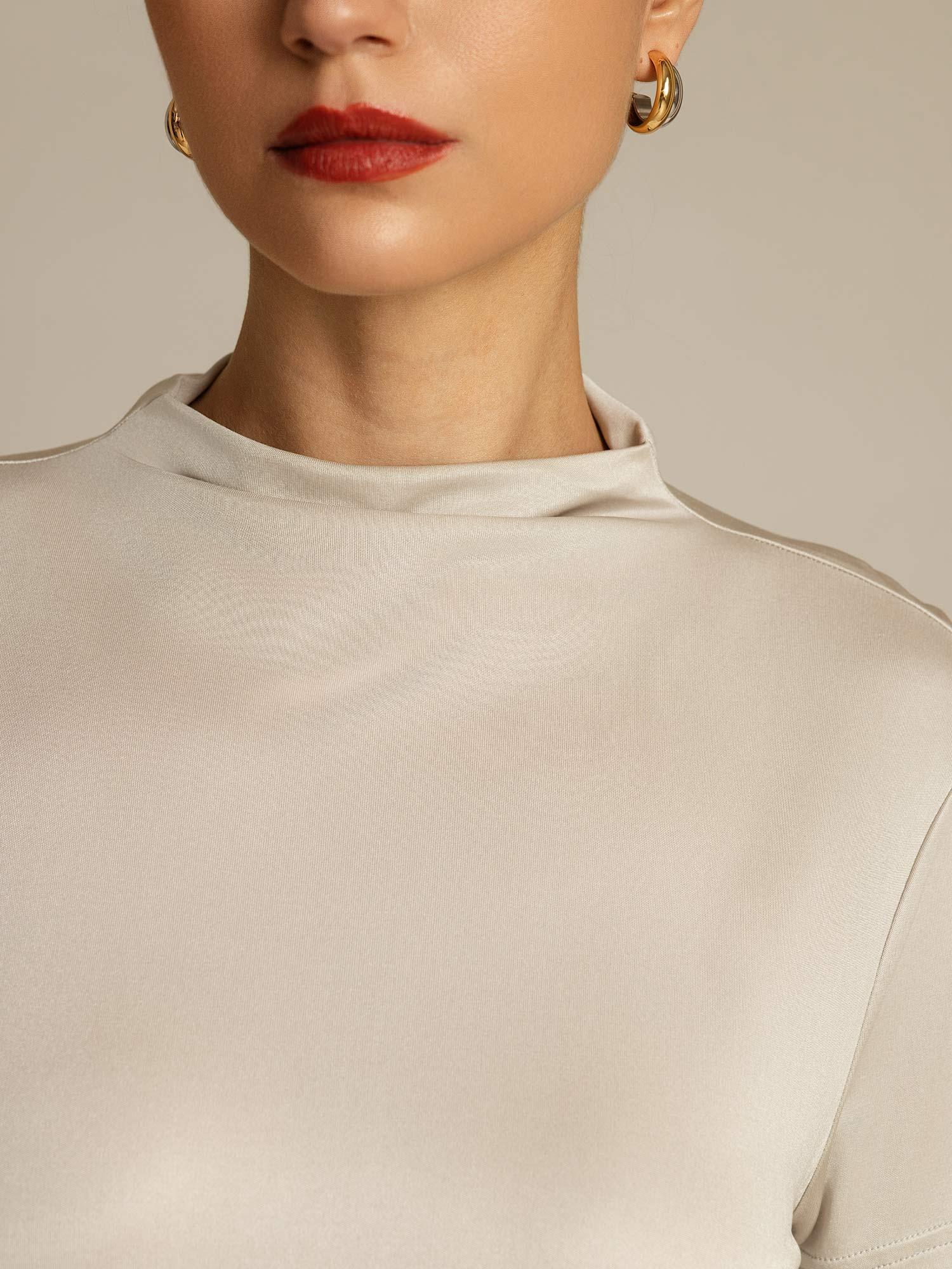[Gray] SilkSilky-AU Pure Silk Collar Women's T-Shirt 004