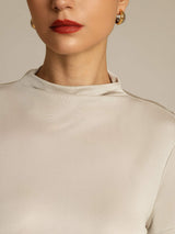 [Gray] SilkSilky-AU 100% Silk Jersey Short Sleeve Mock Neck Women's T-Shirt 004
