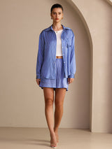 [Blue Pinstripe] SilkSilky-AU Long Sleeve Lapel Collar Women's Outfit Sets 006